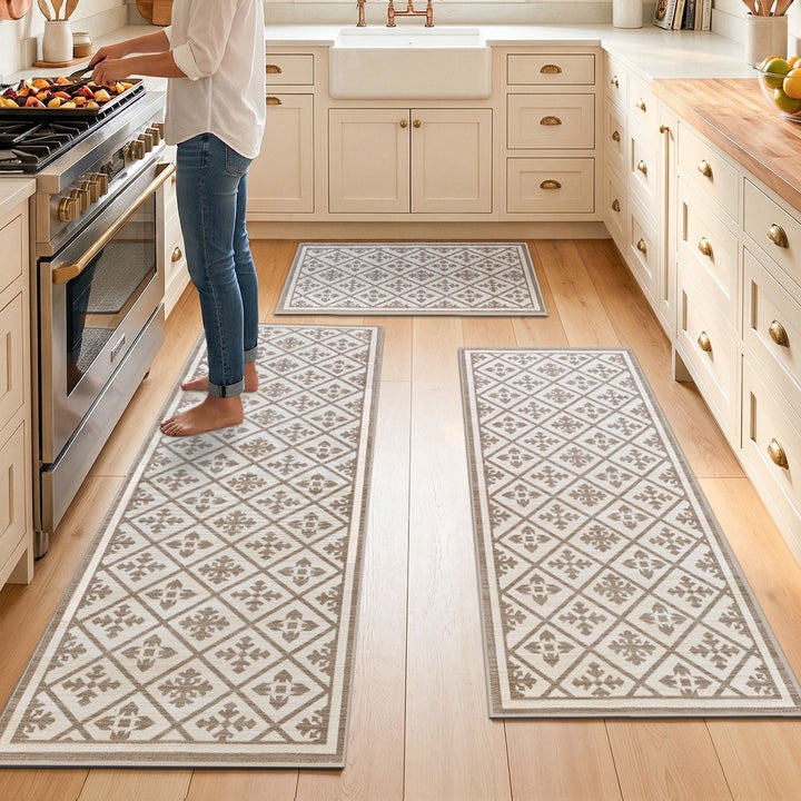 Kitchen Rug Sets, 3-Piece Kitchen Rug with Non-slip Baking for Kitchen Floor Comfort Standing, Rugs Mat with 20"x32"+20"x47"+20"x59"