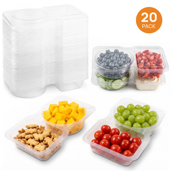 20 Sets Reusable Snack Containers with Lids, 2 Compartment Snack Containers for Food Storage and Meal Prep, Travel Snacks, Leakproof, Split-proof