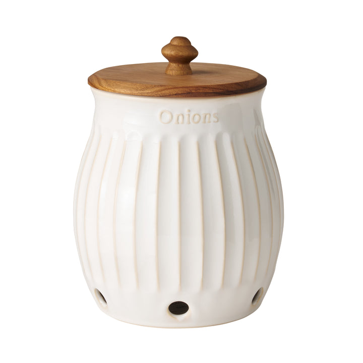 Colette Stoneware Onion Keeper, White, for Everyday Home Kitchen Cooking, Storage and Organization, Durable Design for Daily Home Use