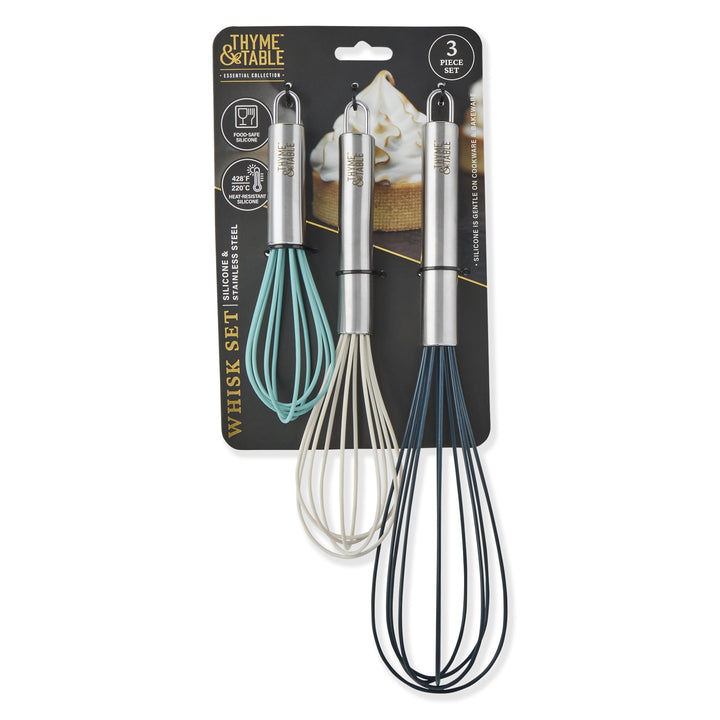 3-Piece Silicone Whisk Set, Multi Size, for Cooking, Mixing, Serving and Nonstick Cookware, Durable Design for Daily Home Use
