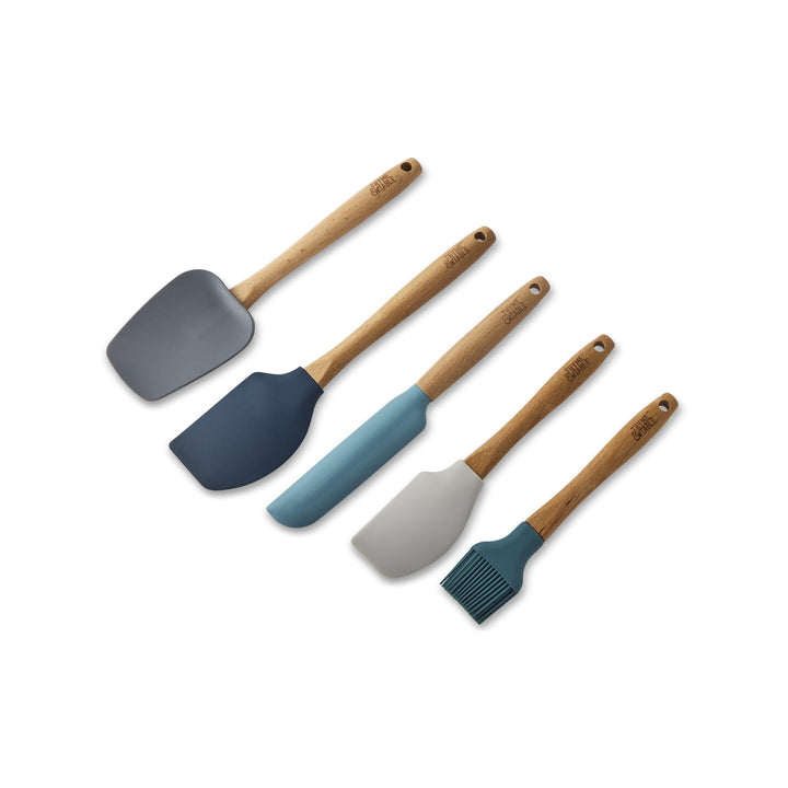 5-Piece Silicone Kitchen Utensil Set with Beechwood Handles, for Cooking, Mixing, Serving and Nonstick Cookware