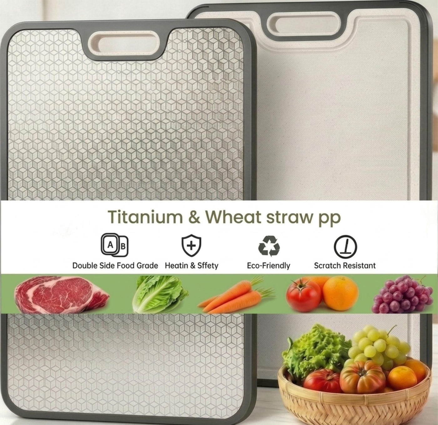 Titanium Cutting Board for Kitchen Double-sided Chopping Boards 16"x11", for Meat, Fruit and Vegetable Food Preparation