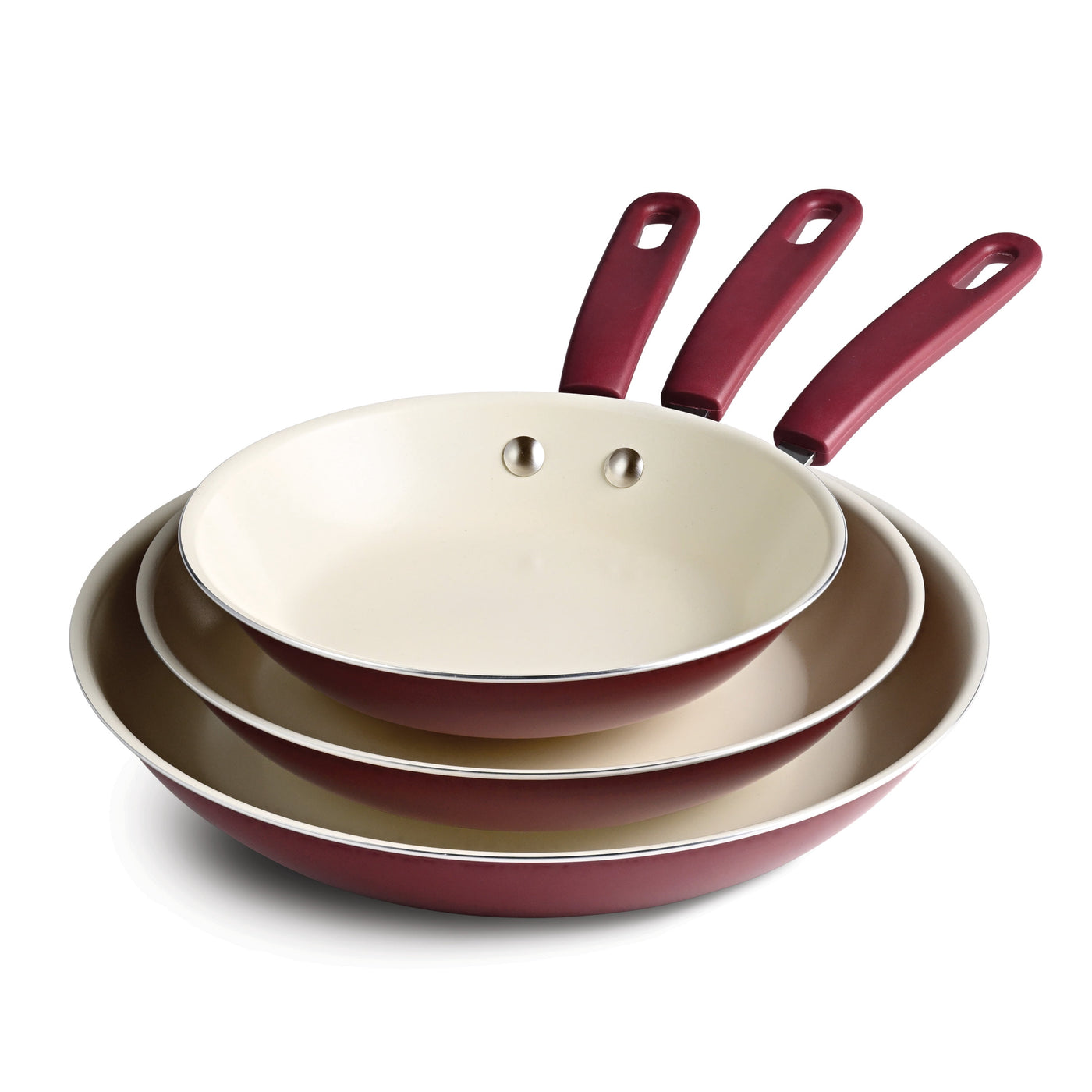 Ceramaware 3-Pack Ceramic Nonstick Fry Pan Set (8-inch, 9.5-Inch and 11-Inch) Wine, for Everyday Home Kitchen Cooking, Storage and Organization