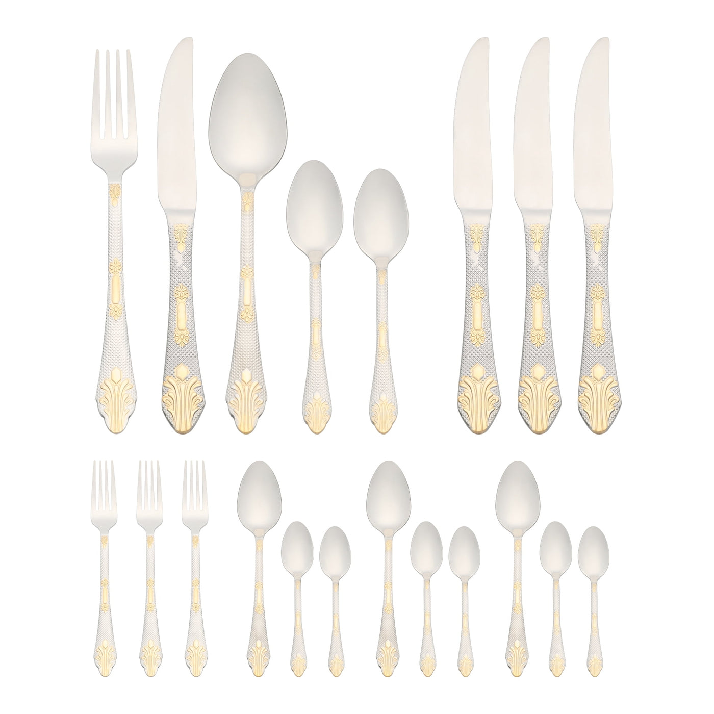 20-Piece Stainless Steel Floral Flatware Set for 4 Silver/Gold, for Everyday Home Kitchen Cooking, Storage and Organization
