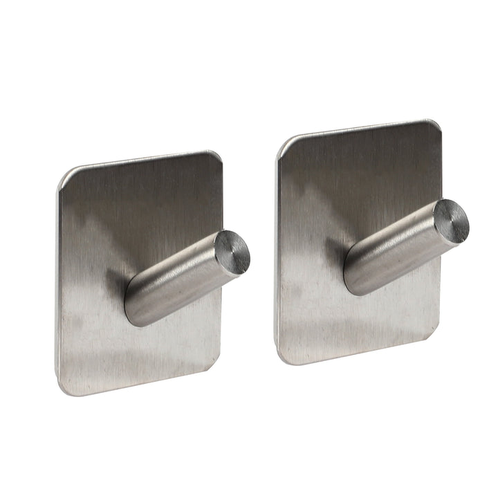 2-Piece Adhesive Hooks Wall Hooks Stick on Bathroom Kitchen Silver Tone, for Everyday Home Kitchen Cooking, Storage and Organization
