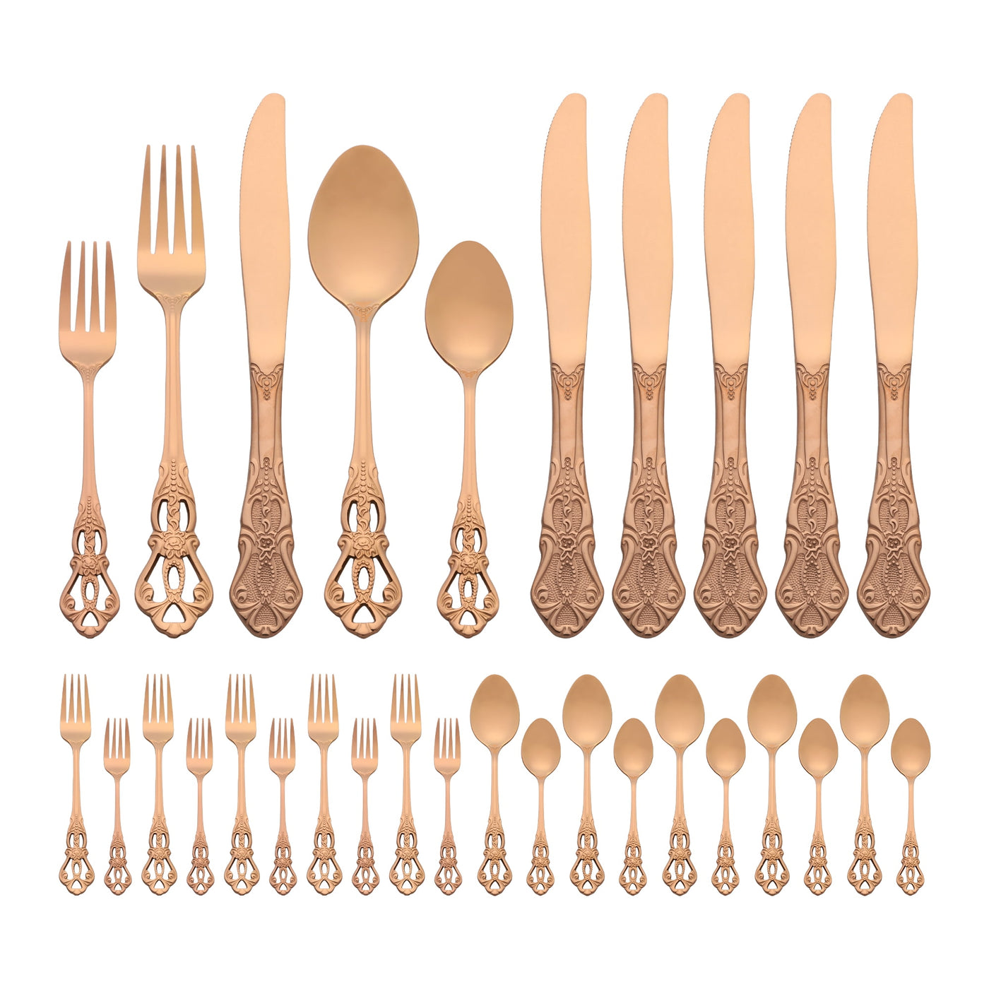 30-Piece Silverware Stainless Steel Flatware Set with Openwork Gold1, for Everyday Home Kitchen Cooking, Storage and Organization