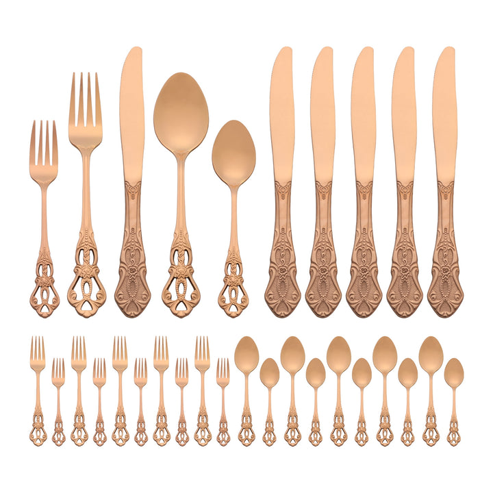 30-Piece Silverware Stainless Steel Flatware Set with Openwork Gold1, for Everyday Home Kitchen Cooking, Storage and Organization