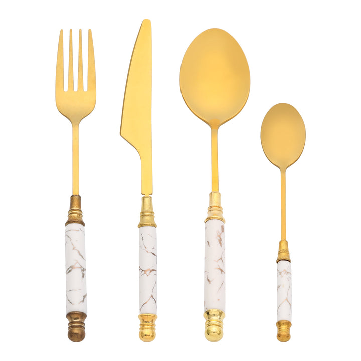 4-Piece Stainless Steel Flatware Set for 1 White, for Everyday Home Kitchen Cooking, Storage and Organization