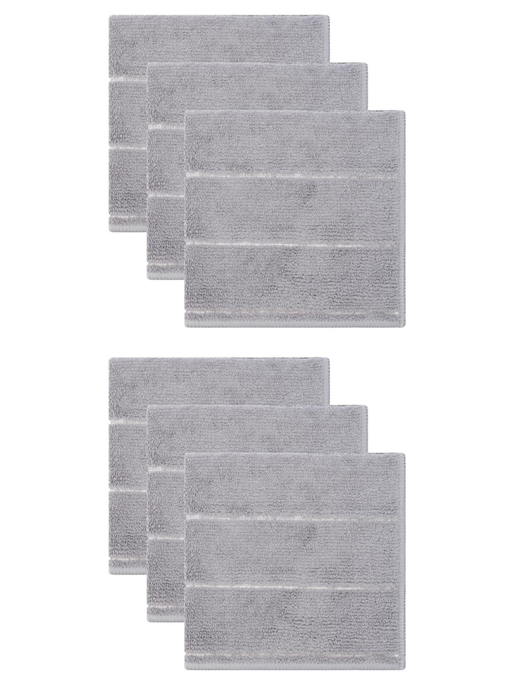 6-Piece Microfiber Absorbent Striped Cleaning Cloths Grey 12" X 12", for Drying Dishes, Wiping Counters and Everyday Kitchen Cleaning