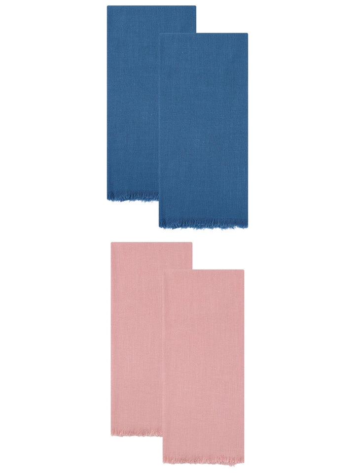 Absorbent Cotton Linen Kitchen Towels 4-Pack Blue/Pink 18" X 18", for Drying Dishes, Wiping Counters and Everyday Kitchen Cleaning