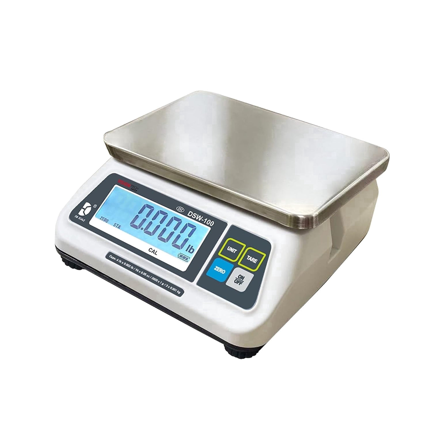 Dsw-100 Portion Food Scale with Single LCD Display, Stainless Steel Platter, 60lb Capacity, 0.02lb Readability, Lb/Oz/Kg/g Switchable
