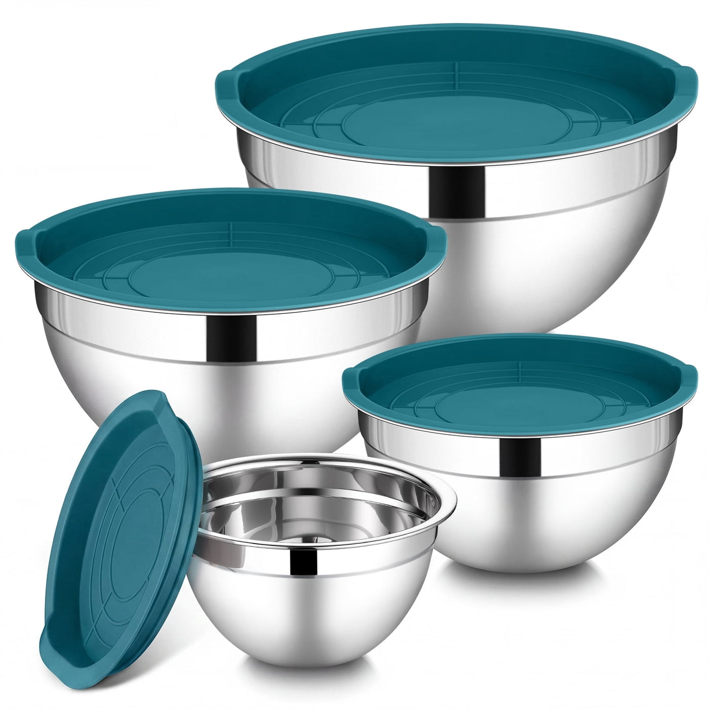 Mixing Bowls with Lid Set of 4, Stainless Steel Nesting Metal Bowls for Kitchen Storage, Ideal for Preparing Cooking Serving Freezing