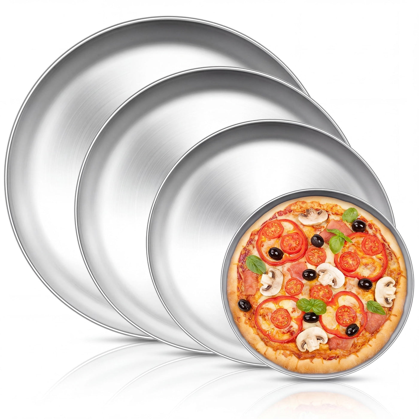 Pizza Pan Set of 4, 8/10/12/13.4 Inch Stainless Steel Pizza Pan Tray, Round Pizza Plate for Pie Cookie Pizza Cake, Pizza Trays for Oven Kitchen Baking