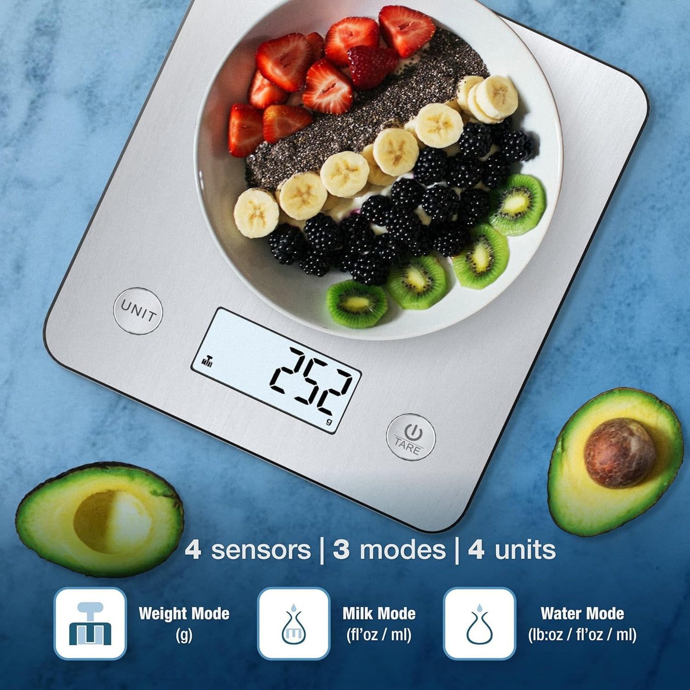 Digital Food Kitchen Scale with Smart App Â Large Kitchen Scale with 201 Stainless Steel Surface 5 Unit Conversions Â Digital Kitchen Scale App to