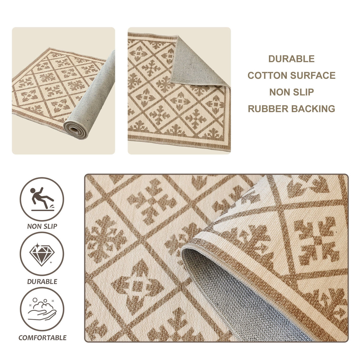 Kitchen Rug Sets, 3-Piece Kitchen Rug with Non-slip Baking for Kitchen Floor Comfort Standing, Rugs Mat with 20"x32"+20"x47"+20"x59"