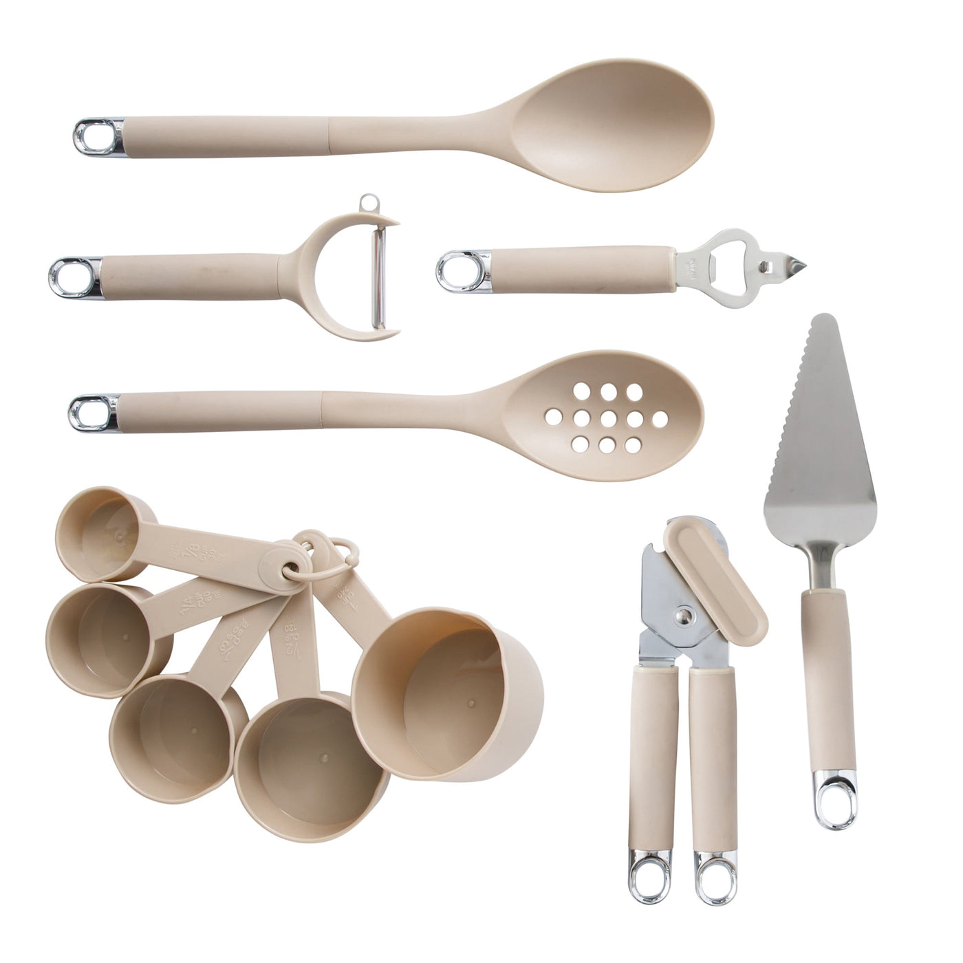 20-Piece Kitchen Gadget and Tool Set, Nylon Cooking Utensils with Spatulas, Ladle, Skimmer, Serving Spoons, Measuring Cups and Spoons, Can Opener