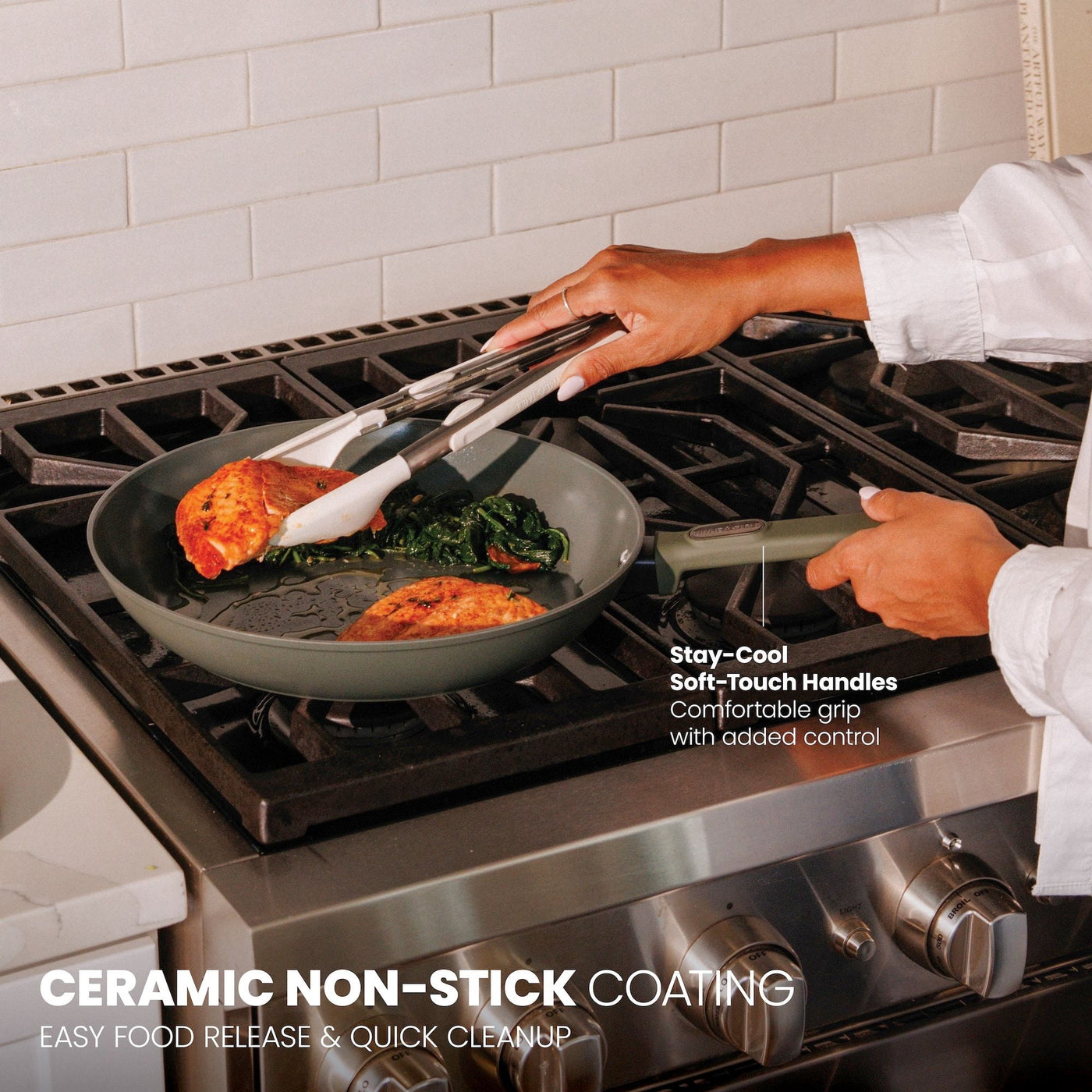 12.5" Ceramic Nonstick Fry Pan Granite Collection, Moss, for Everyday Home Kitchen Cooking, Storage and Organization