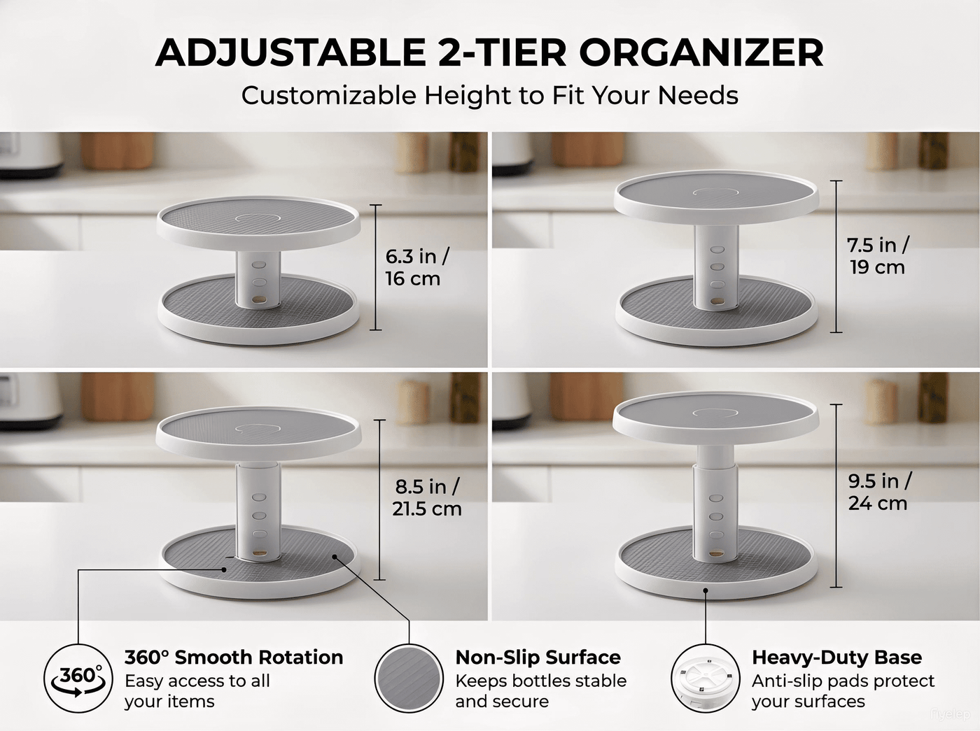 2 Tier Lazy Susan Turntable Organizer 10'' Rotating Spice Rack Organization for Cabinet, Kitchen, Pantry, Countertop, Bathroom, Vanity