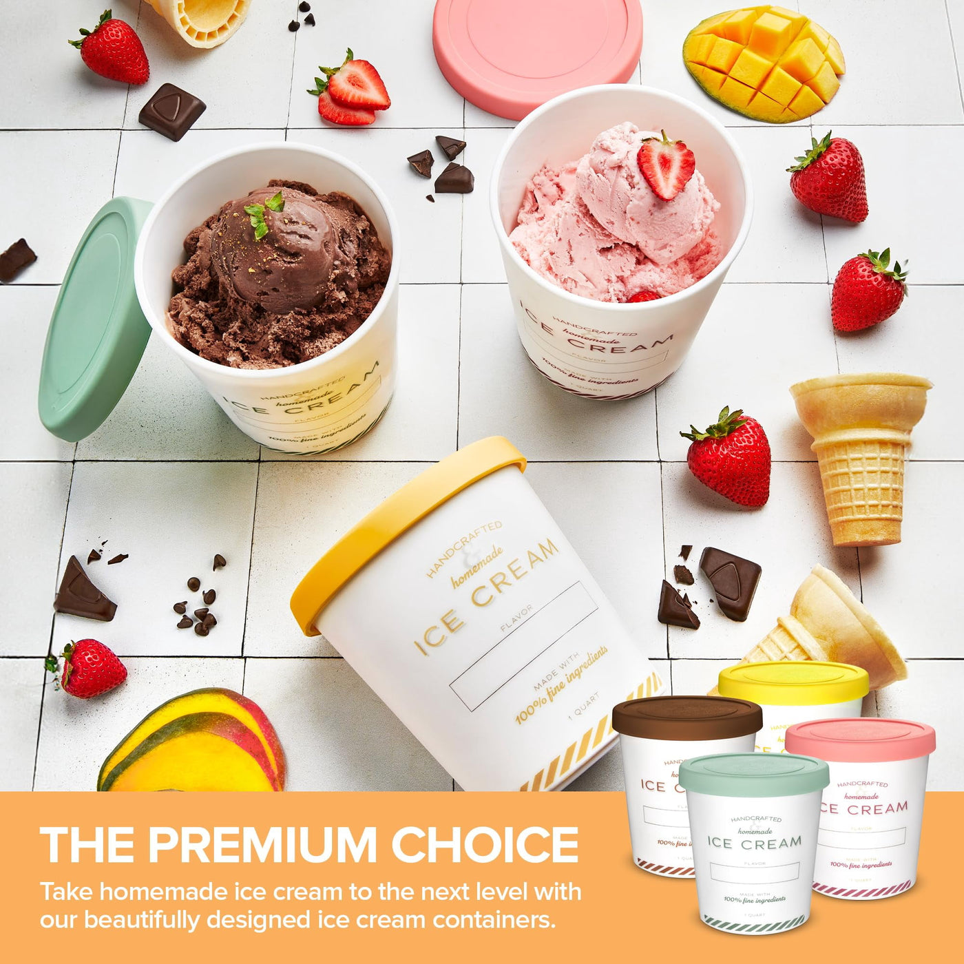 Stock Your Home 32oz Ice Cream Containers with Airtight Silicone Lids (2-pack) Reusable 2 Pint Ice Cream Container for Storing Gelato, Sorbet