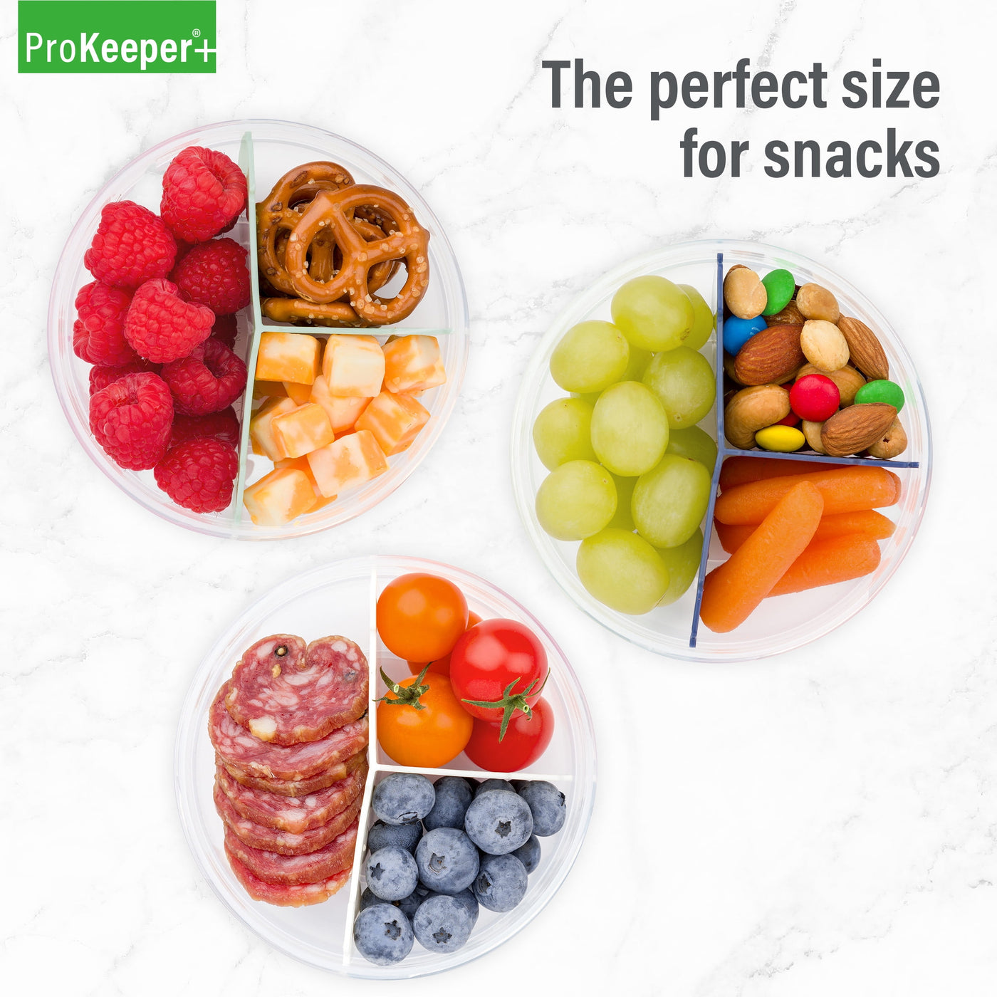 + Plastic 3 Portion Snack Stack Food Storage Container, Ideal Use for Workday Meals and Travel, for Pantry Organization