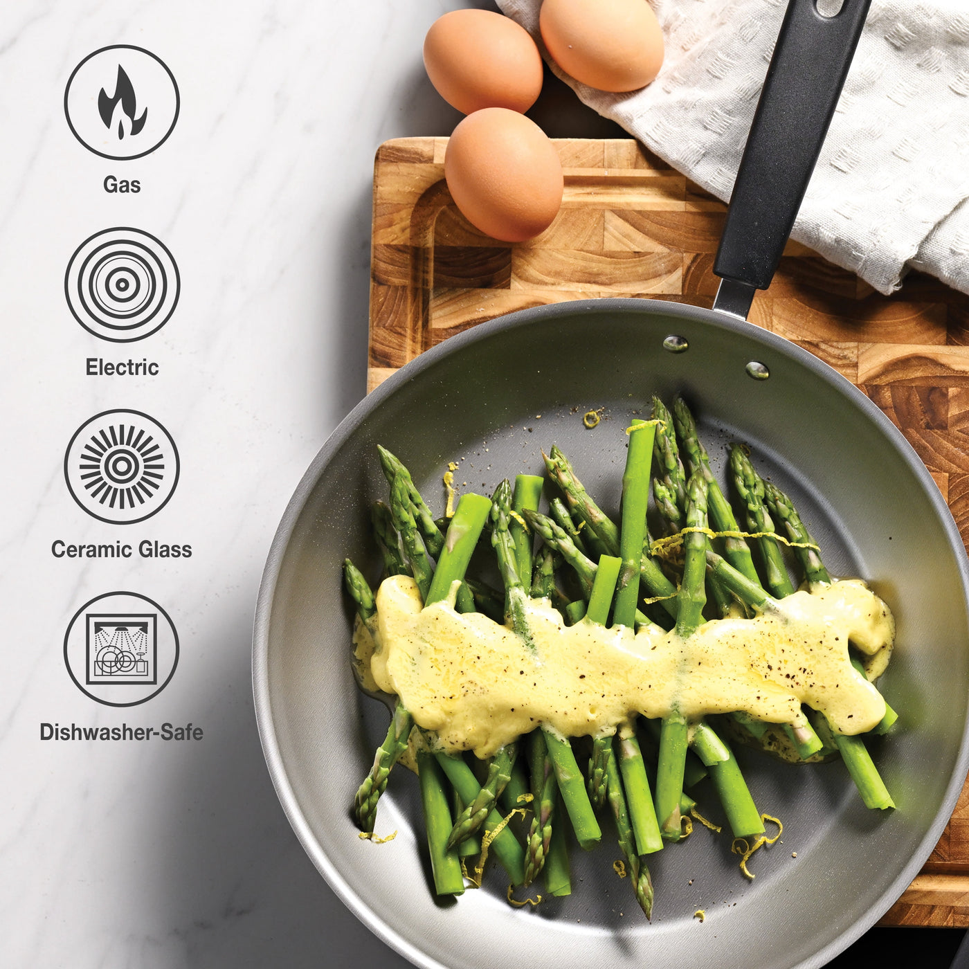 Primaware 2-Piece Nonstick Fry Pan Set, 9.5-Inch and 11-Inch Asphalt, for Everyday Home Kitchen Cooking, Storage and Organization