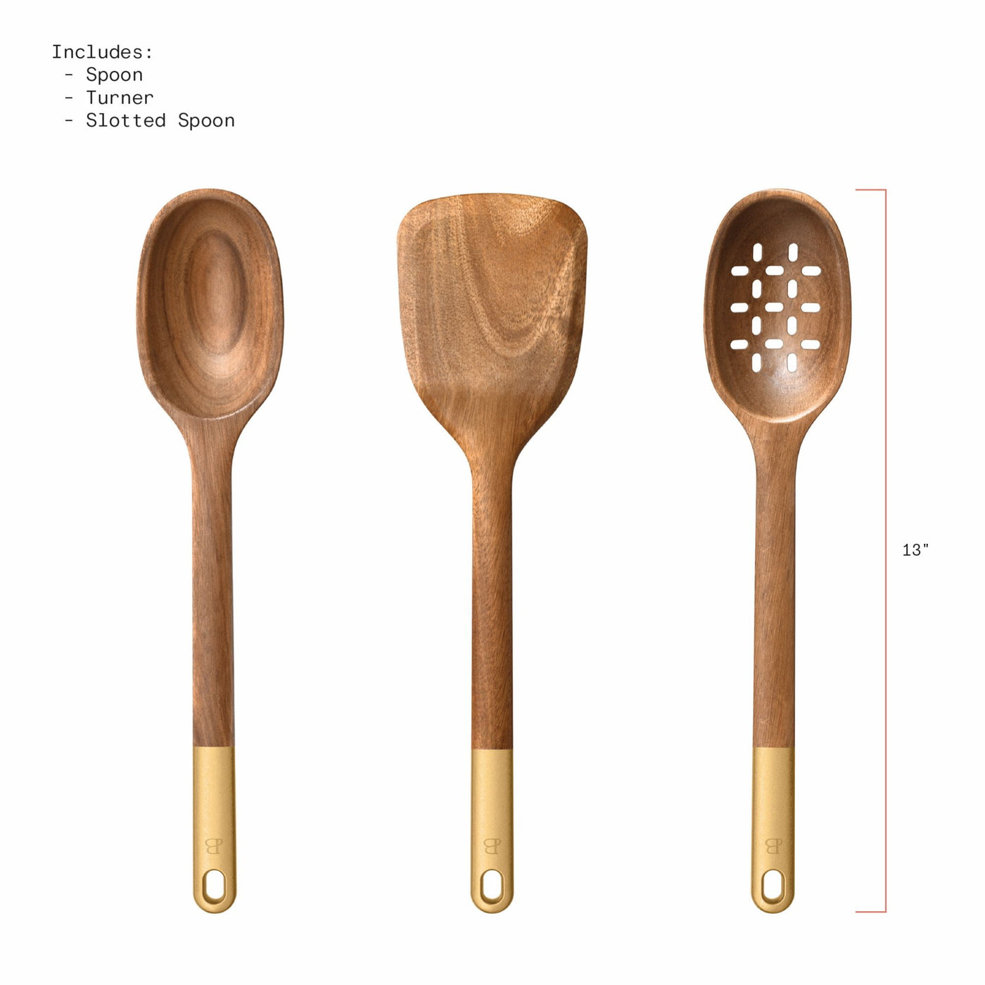 Beautiful 3-Piece Wood Kitchen Utensil Set By, for Cooking, Mixing, Serving and Nonstick Cookware, Durable Design for Daily Home Use
