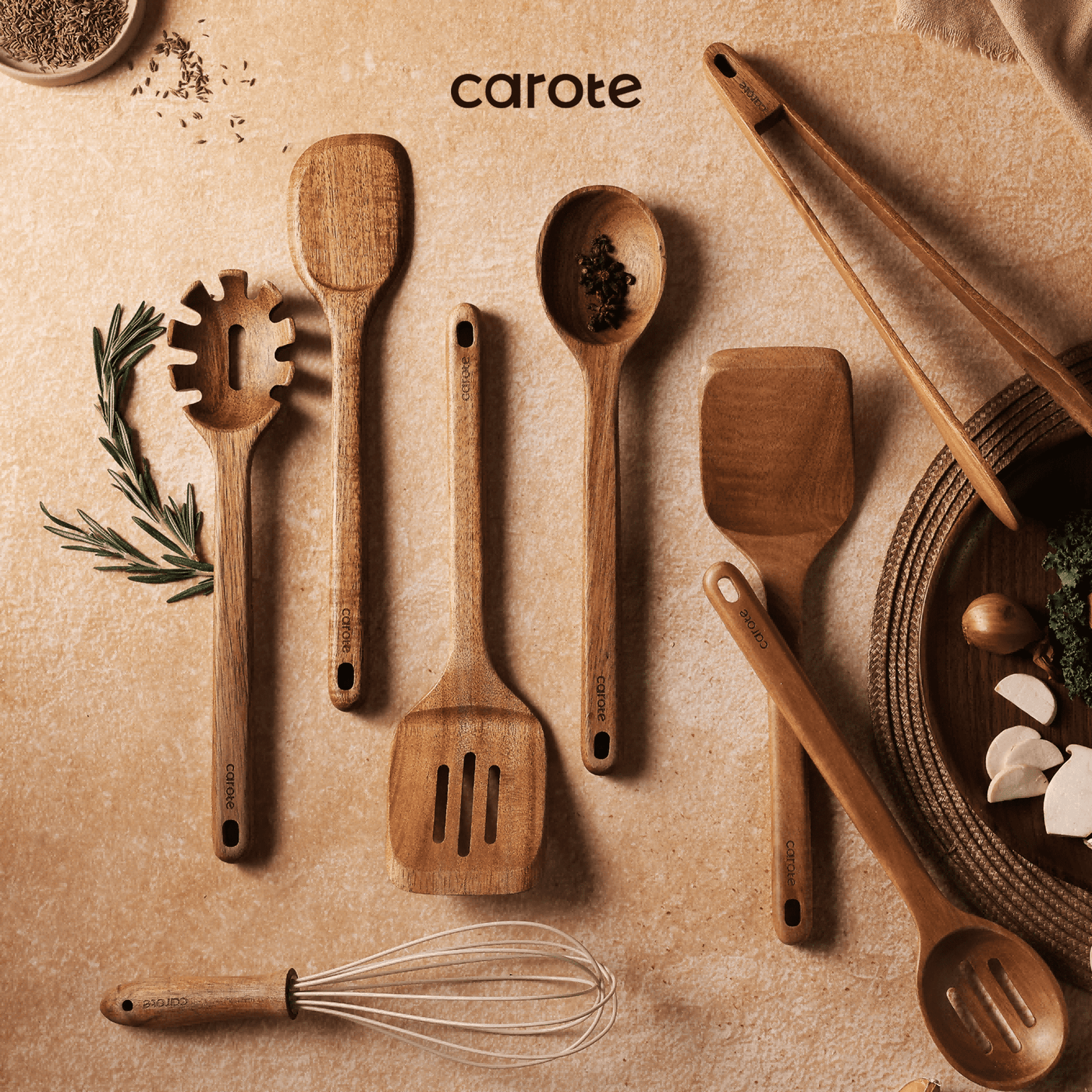 8-Piece Wooden Cooking Utensils Set for Kitchen, Acacia Wood Utensils Set, for Cooking, Mixing, Serving and Nonstick Cookware