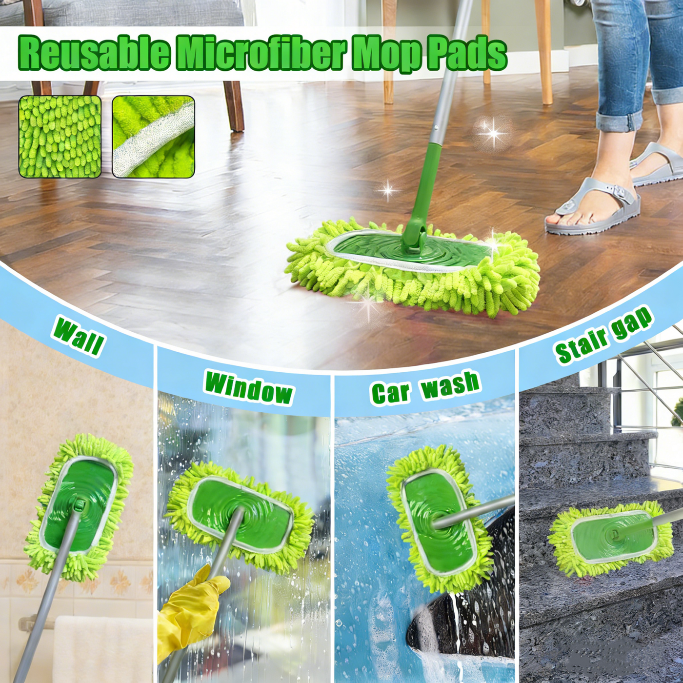 4-Piece Reusable Microfiber Mop Pads Compatible with Sweeper Mop, Replacement Wet Mopping Pad Refills and Washable Dry Sweeping Cloths for