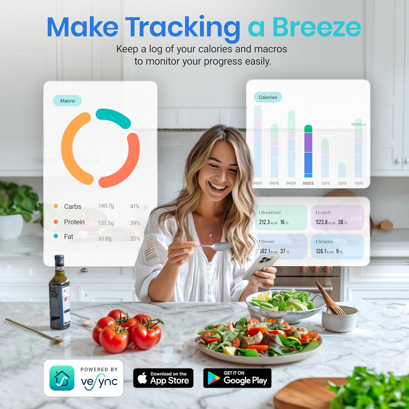 Food Kitchen Scale with A Nutrition Calculator, Accompanied By A Free Application, for Accurate Kitchen, Food and Portion Weighing