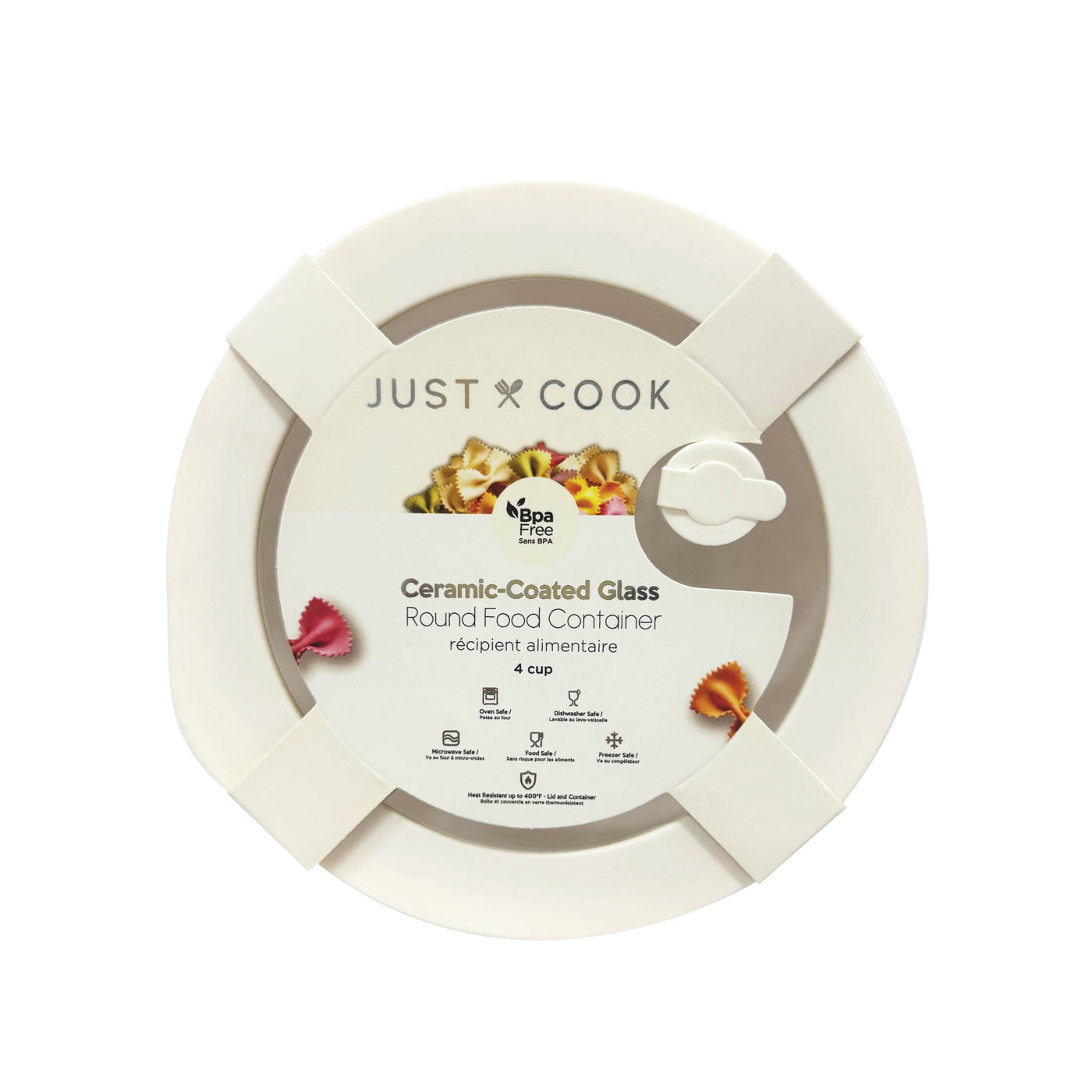 Just Cook Ceramic Glass 32.1 Oz or 4 Cups, Round Food Storage Container for Meal Prep and Lunches, Small