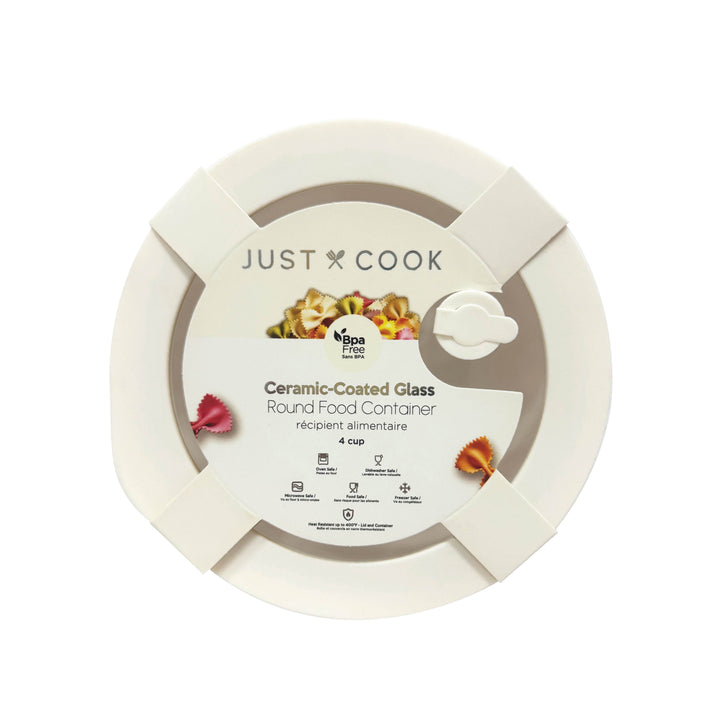 Just Cook Ceramic Glass 32.1 Oz or 4 Cups, Round Food Storage Container for Meal Prep and Lunches, Small