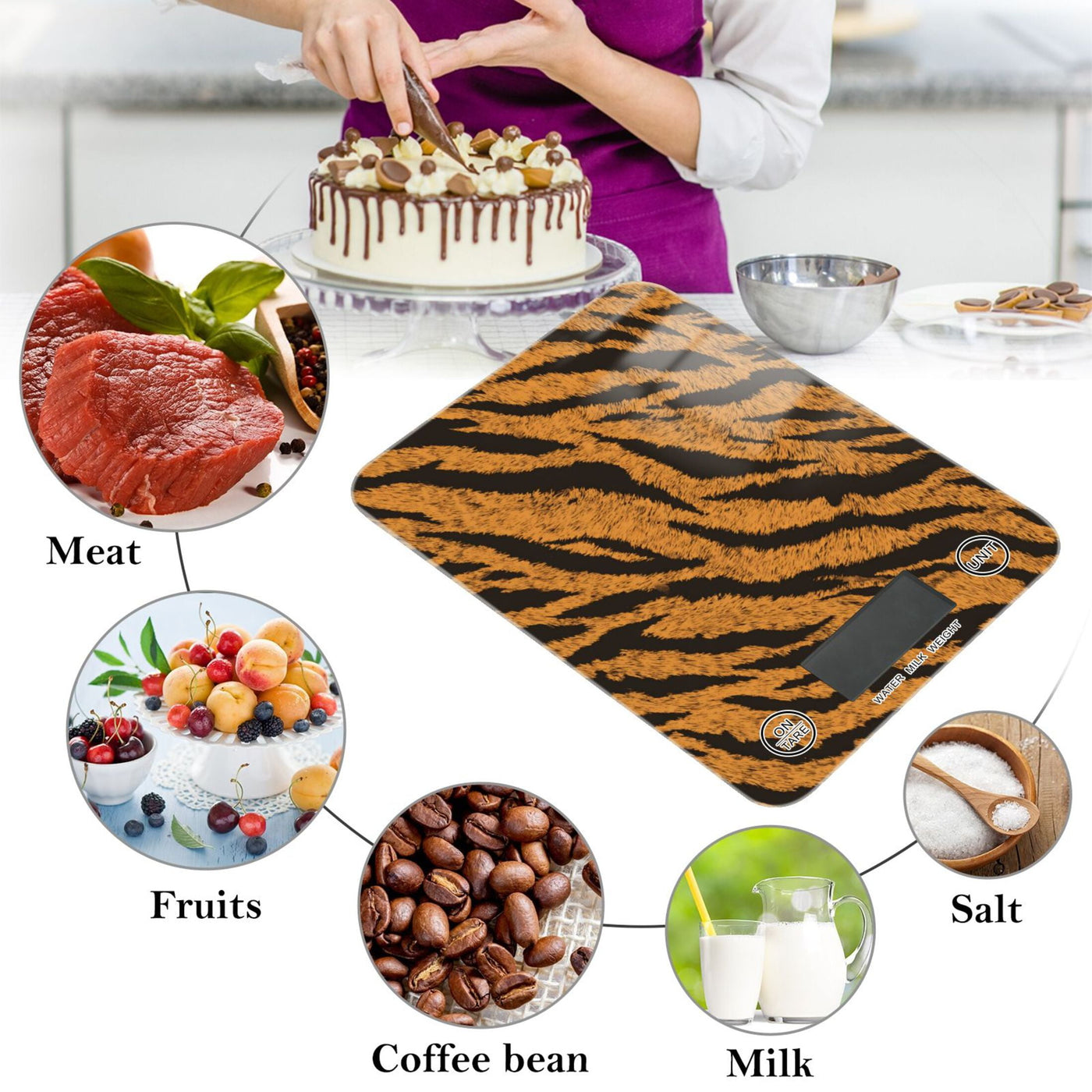 High Precision Digital Kitchen Scale Tempered Glass Food Scale Multifunction Scale Small Kitchen Appliances Tiger Stripes Pattern