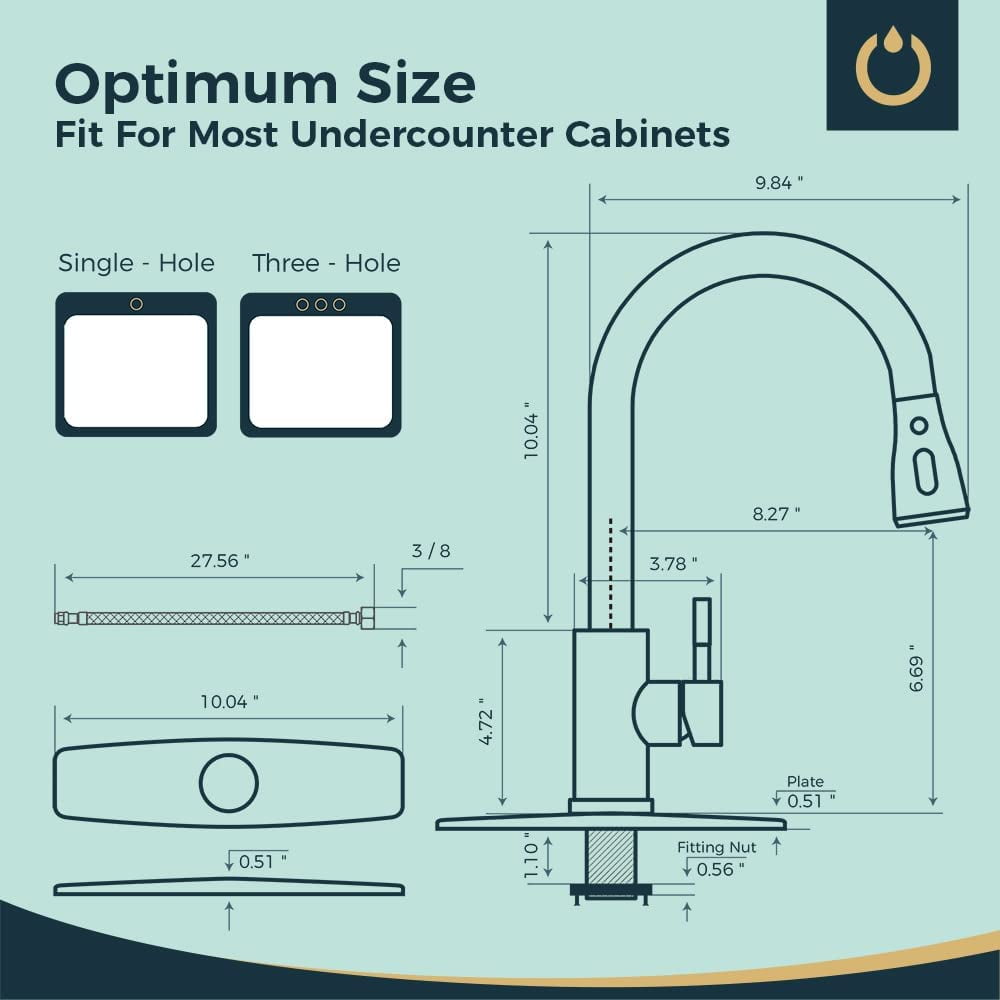 Kitchen Sink Faucets with Pull Down Sprayer, High Arc Single Handle with Water Lines, for Kitchen Sink, Home, Bar and Utility Use