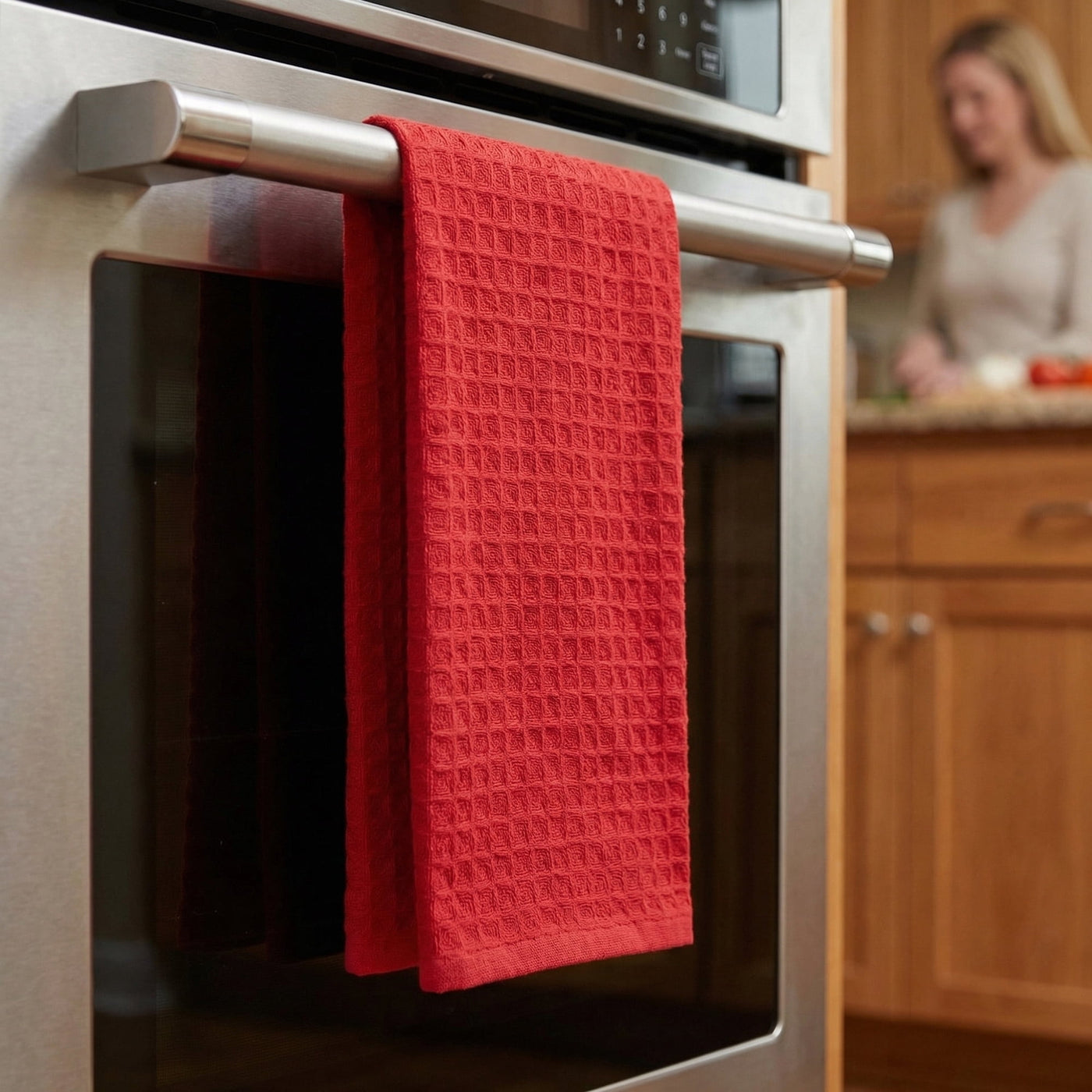 2-Piece 100% Cotton Waffle Weave Solid Color Kitchen Towels Red 12" X 12", for Drying Dishes, Wiping Counters and Everyday Kitchen Cleaning