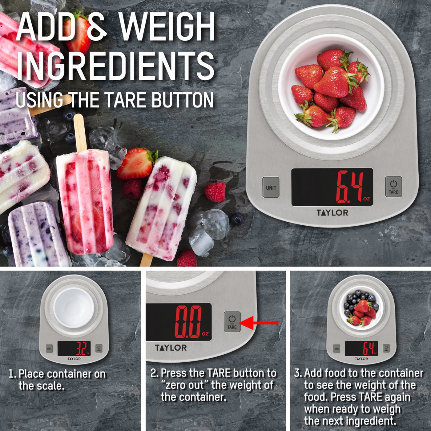 Digital Stainless Steel LED 11 Lb. Kitchen Scale and Food Scale, for Accurate Kitchen, Food and Portion Weighing
