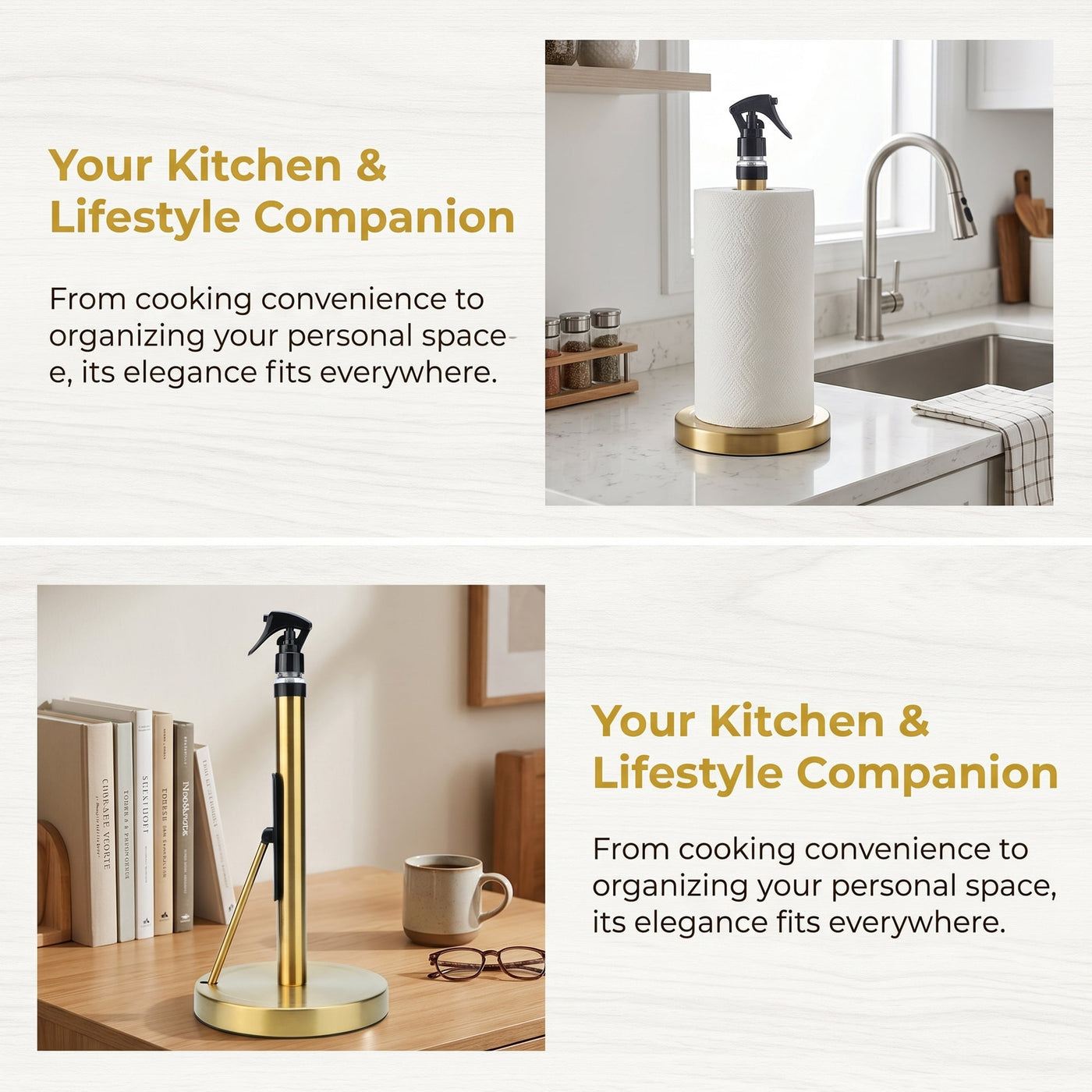 Countertop Base Stainless Steel Paper Towel Holder Gold 14.4x7.1inch, for Drying Dishes, Wiping Counters and Everyday Kitchen Cleaning