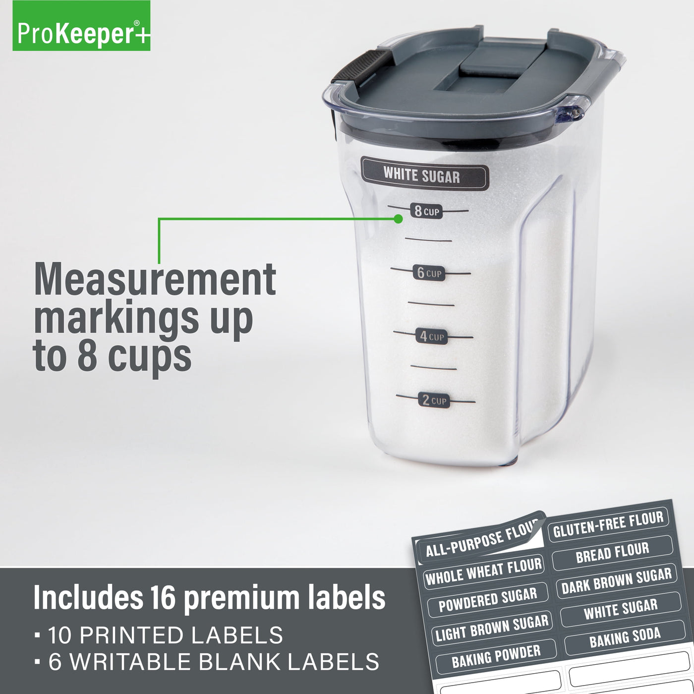 + 9-Piece Baker's Storage Container Set with Airtight Seal for Pantry Organization, for Pantry Organization, Meal Prep and Dry Food Storage