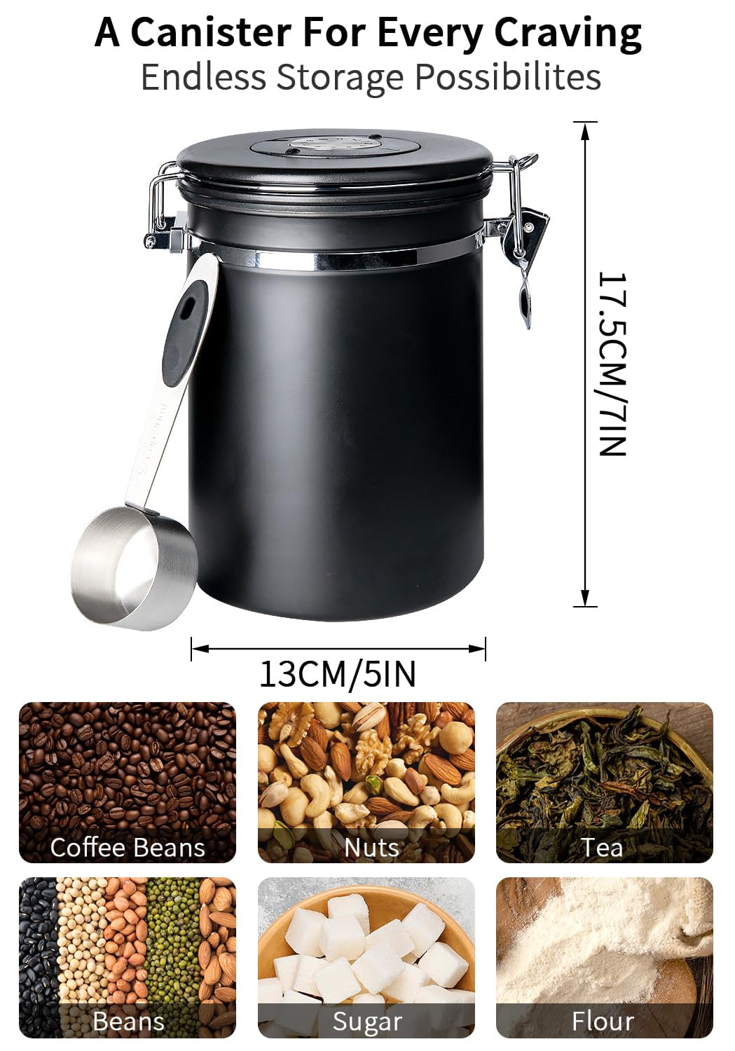 Stainless Steel Coffee Canister, 22oz Airtight Coffee Bean Storage Grounds Container with Date Tracker and Measuring Scoop, Espresso Airtight Canister