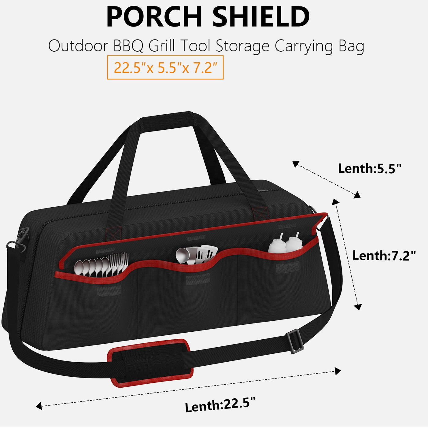 Grill Tool Storage Bag, Grill Utensil Storage Bag for Barbecue Tool Up to 22", Bbq Utensil Storage Caddy with Pockets, Bag Only