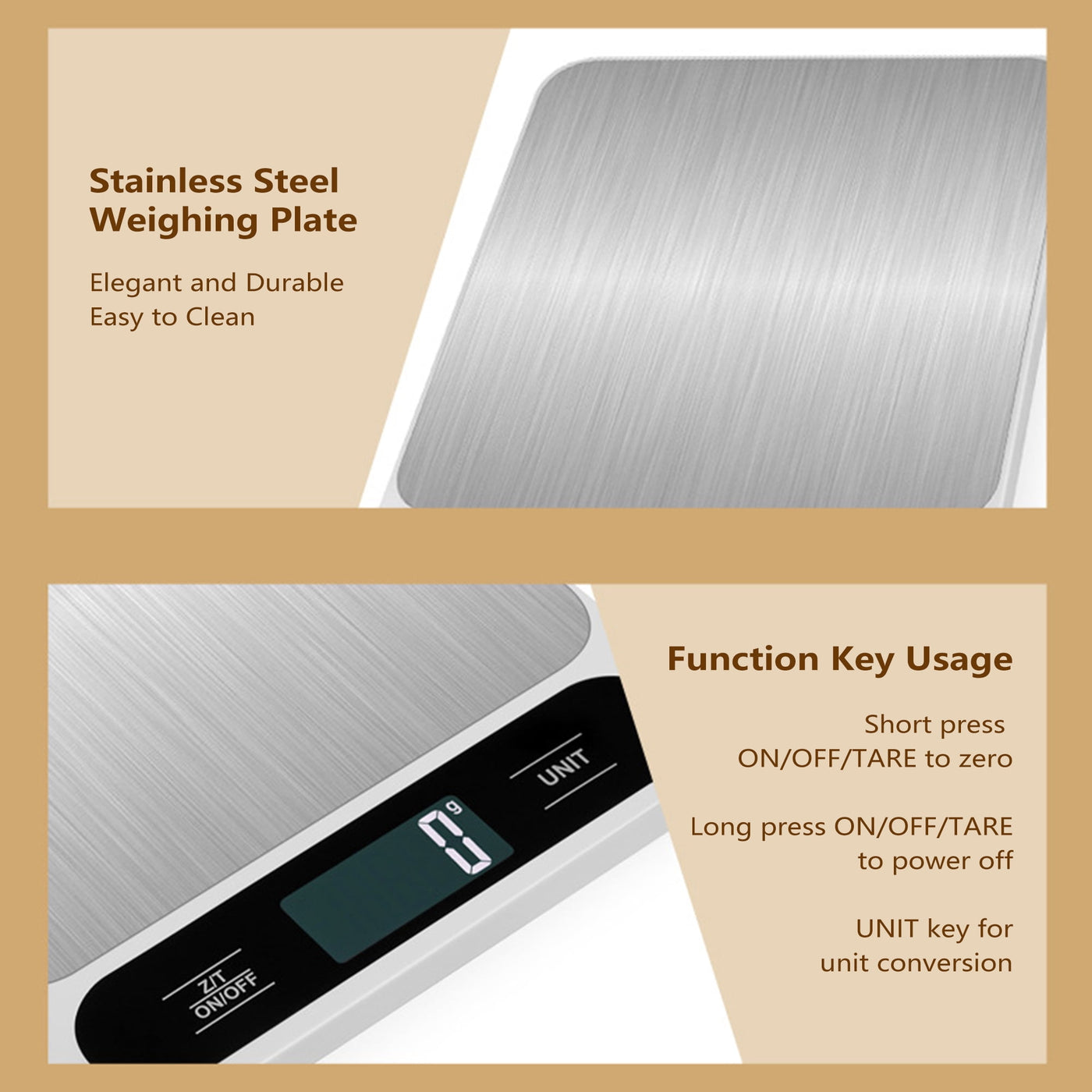 Food Scale, Baking Food Gram Scale, 11 Lbs Kitchen Scale with Multiple Measurement Units, Tare Function, LCD Display, Stainless Steel