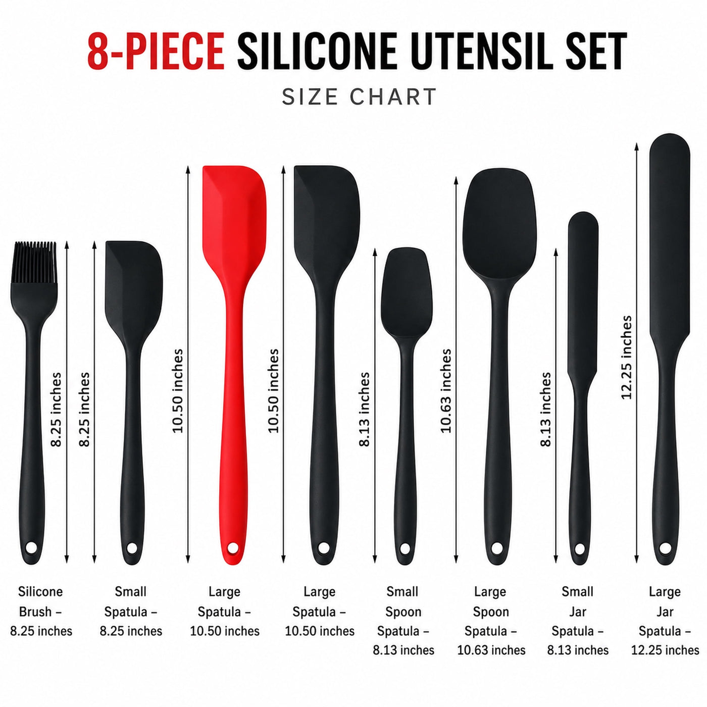 8-Piece BPA-FREE Silicone Spatula Set, Kitchen Scraper Utensils for Baking, Mixing, Cooking and Nonstick Cookware