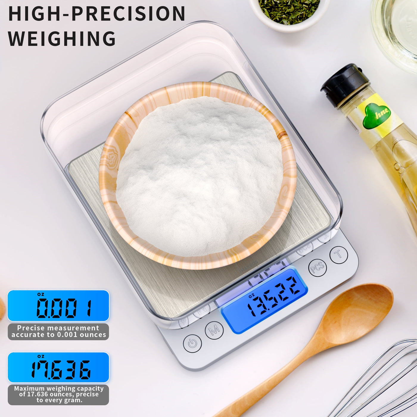 High Precision Digital Kitchen Scale, 6.6lb/3000g Jewelry Scale, Stainless Steel, Backlit Lcd, for Accurate Kitchen, Food and Portion Weighing