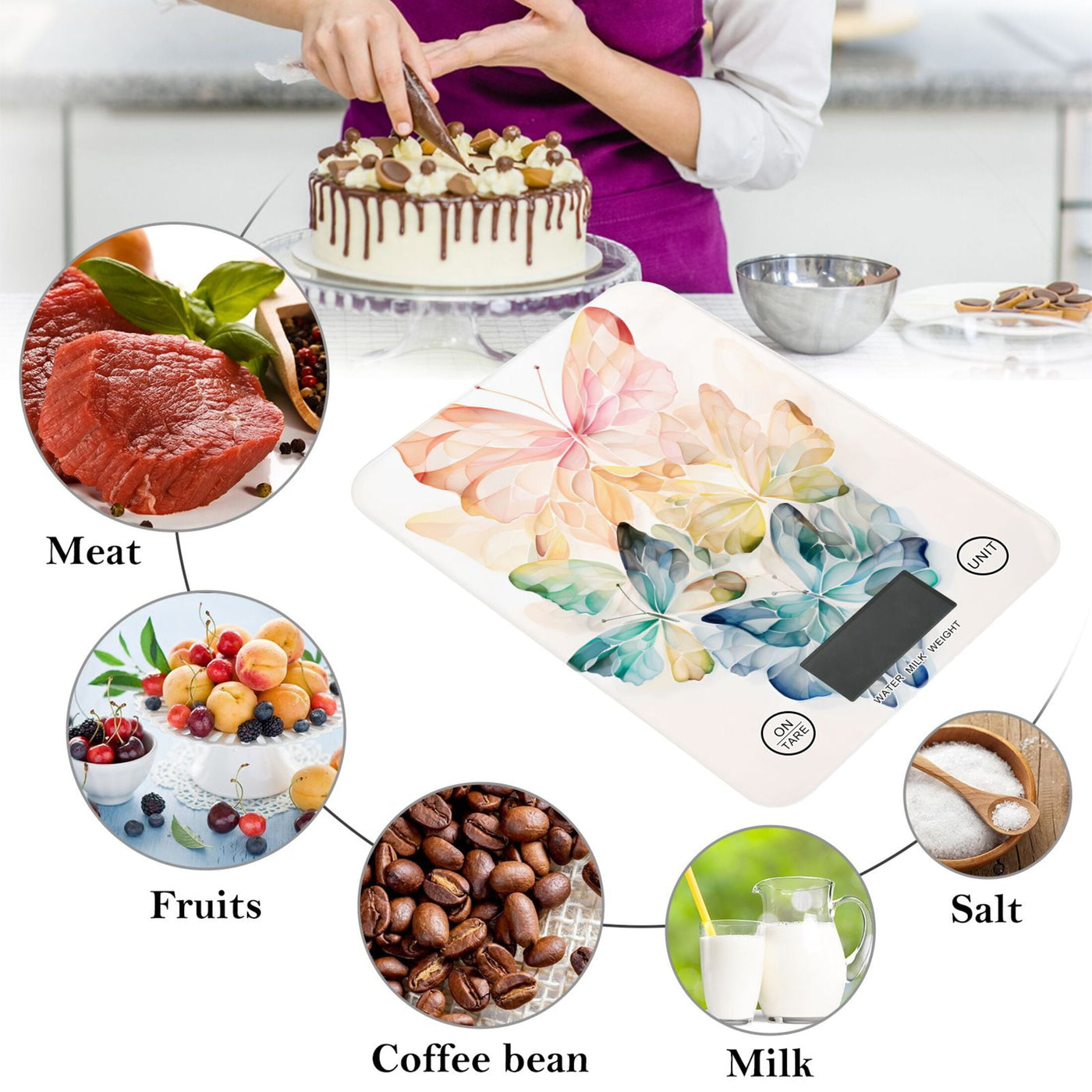 Kitchen Scale Digital Food Scales Grams and Oz Weight for Cooking and Baking Butterfly Colorful, for Accurate Kitchen, Food and Portion Weighing
