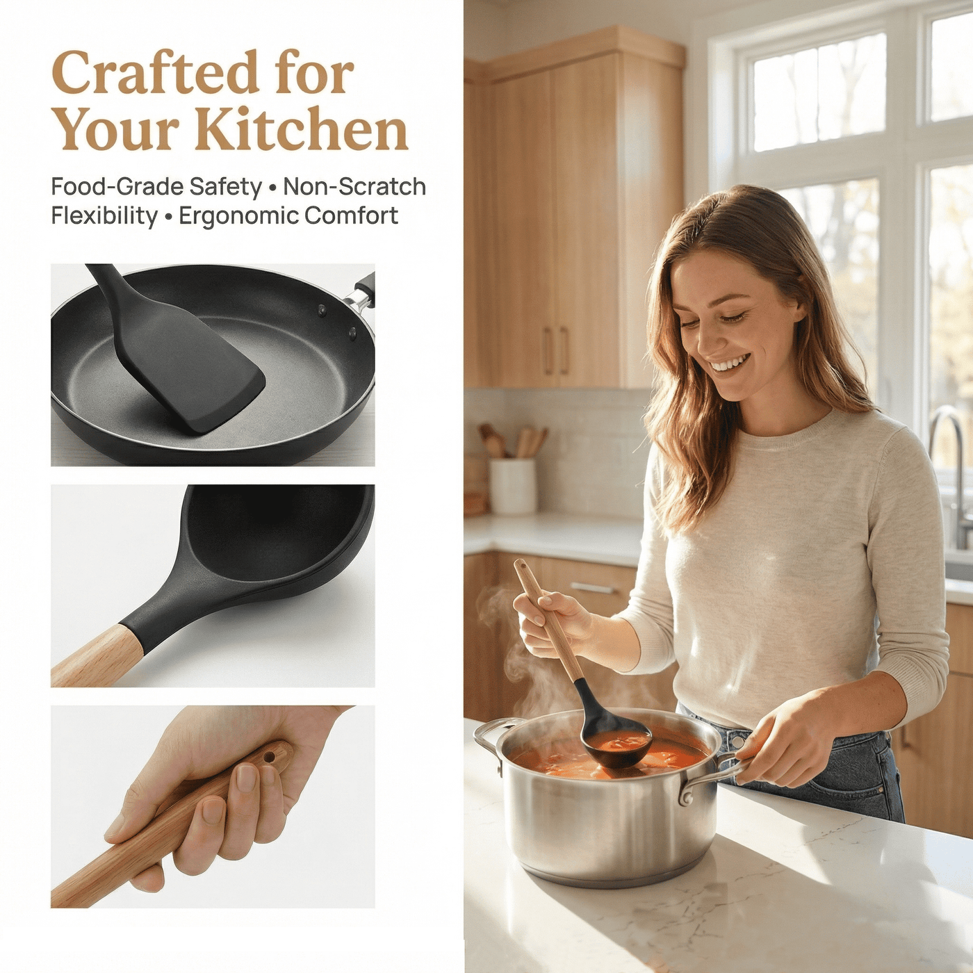 Silicone Cooking Utensils Set, 12-Piece Silicone Kitchen Utensils for Nonstick Cookware, 446°F Heat Resistant