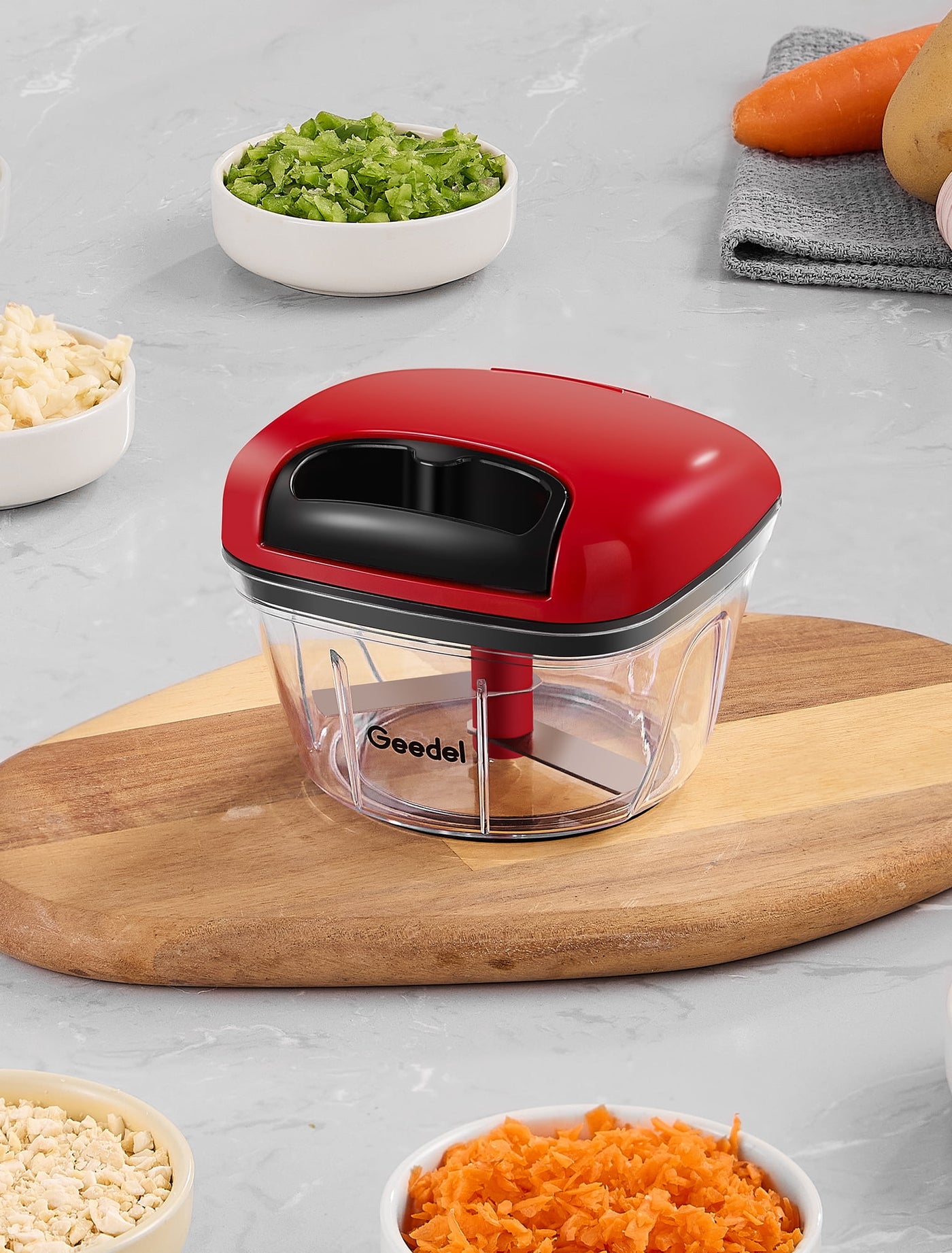 Manual Food Processor Vegetable Cutter, Geedel Pull Chopper with String, Food Chopper Vegetable Cutter for Veggies, Fruits, Salad, Onion, Nuts, Etc