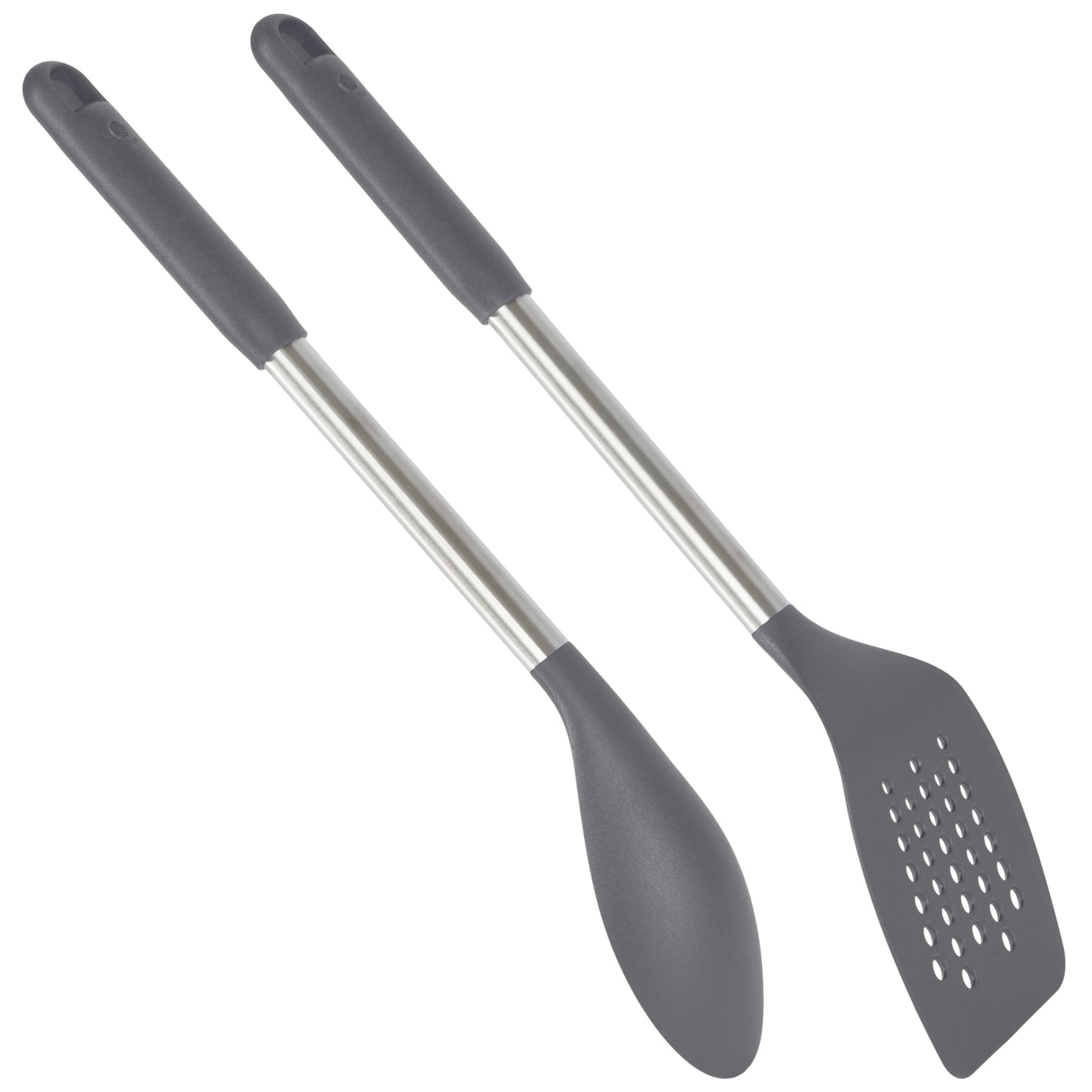 2-Piece Turner and Spoon Set for Kitchen Cooking, Stainless Steel with Nylon Heads, for Cooking, Mixing, Serving and Nonstick Cookware