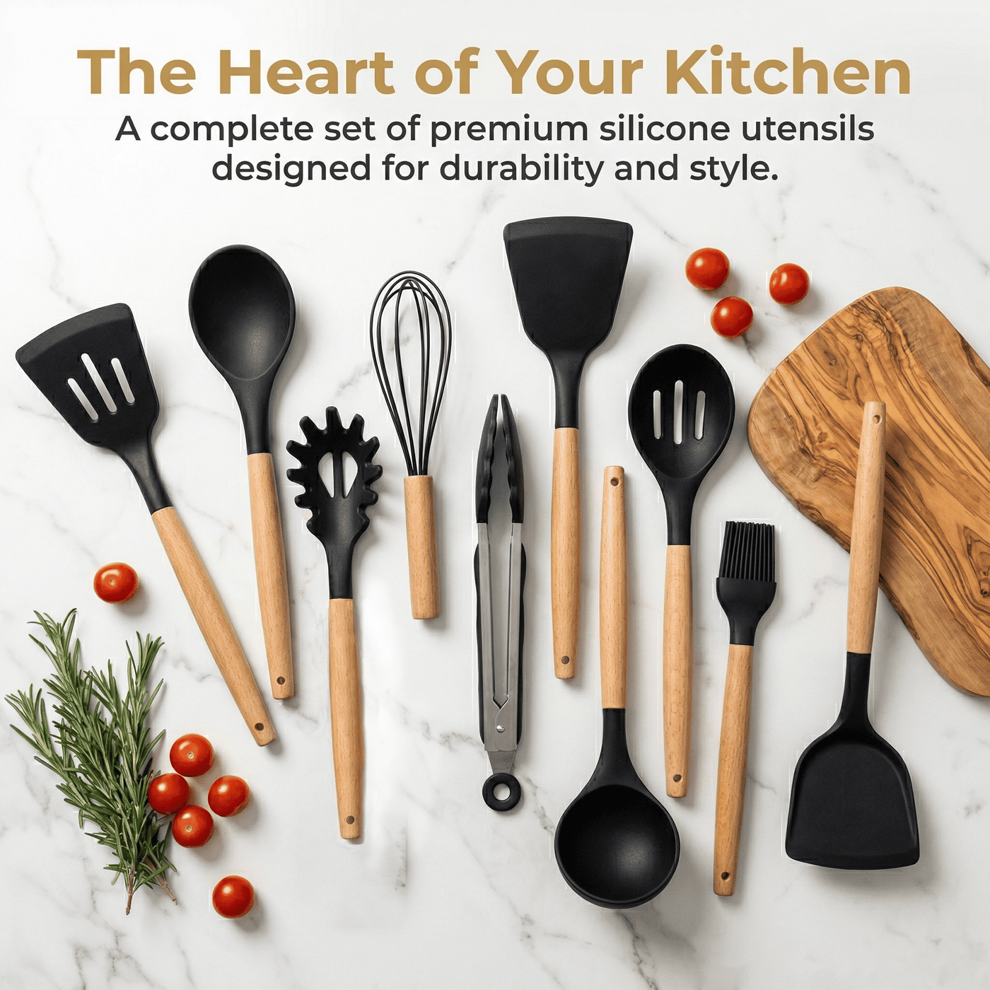 Silicone Cooking Utensils Set, 12-Piece Silicone Kitchen Utensils for Nonstick Cookware, 446°F Heat Resistant