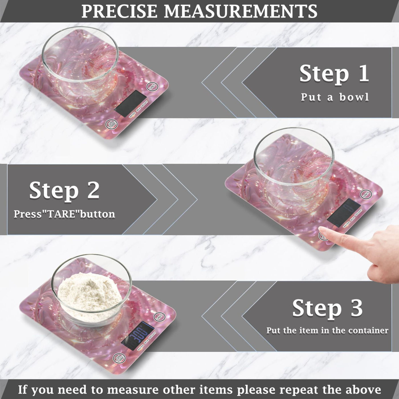 A Pink Spiral Food Scale Digital Kitchen Scale Waterproof Tempered Glass Tare Function 11 Lb for Baking Cooking Meal Prep