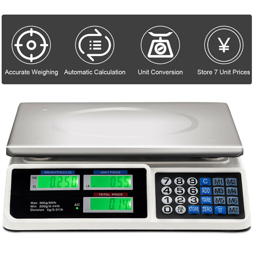 66 Lbs Electronic Price Computing Scale with LCD Screen Display, Commercial Food Meat Weight Scale, for Accurate Kitchen, Food and Portion Weighing