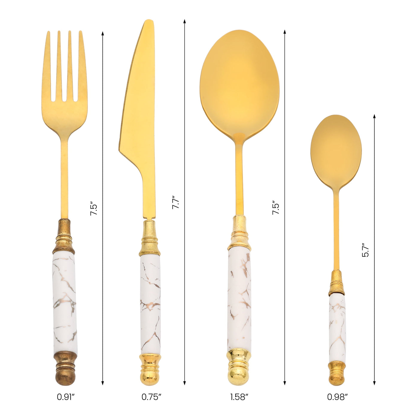 4-Piece Stainless Steel Flatware Set for 1 White, for Everyday Home Kitchen Cooking, Storage and Organization